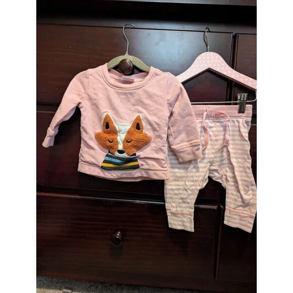 Hanna Andersson Fox Sweatshirt and Striped Pants outfit 6-12 months - Picture 1 of 6